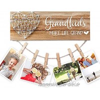 YY-INNOV Fotorahmen Holz Hängender Fotohalter mit 6 Clips Beste Geburtstag für Großeltern von Enkelin und Enkelsohn 34,3 x 14 cm