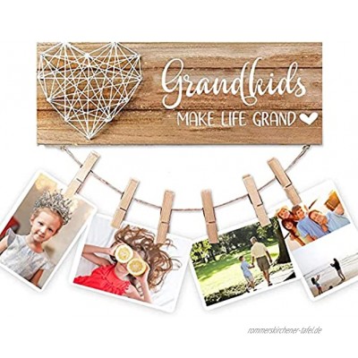 YY-INNOV Fotorahmen Holz Hängender Fotohalter mit 6 Clips Beste Geburtstag für Großeltern von Enkelin und Enkelsohn 34,3 x 14 cm