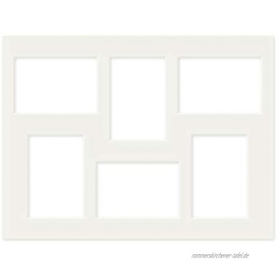 PHOTOLINI Galerie-Passepartout Weiß 30x40 cm für 6 Bilder in 9x13 cm | Passepartout mit Mehrfachausschnitt