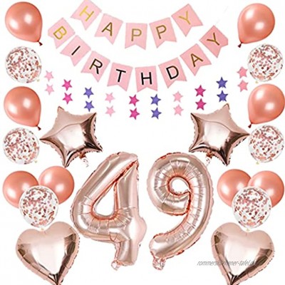 49. Geburtstagsdeko Rosegold Luftballons 49 Jahr Geburtstag Mädchen Junge Happy Birthday Girlande Riesen Zahl 49 Folienballons Stern Herz Folienballons Konfetti Luftballons Stern Hängedeko