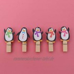 Amosfun 10 Stücke Mini Holzklammern Penguin Form Holz Wäscheklammern Zierklammern Dekoklammern Weihnachten Deko Klammern Foto Clips für Fotowand Basteln Snacks Tüten