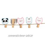 Deko-Wäscheklammern mit Tiermotiven 10 Stück mit Katze Hase und Panda