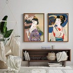 Japanische Geisha Wandkunst Poster Vintage Kimono Frau Leinwanddruck Malerei Dekoration Bild für Wohnzimmer Wohnkultur 50x70cmX2pcs Rahmenlos