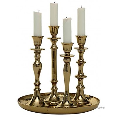 CasaJame Kerzenleuchter Kerzenständer 5 teilig Tischleuchter Teller Schale mit 4 verschiedenen Kerzenhaltern H23cm Aluminium Gold