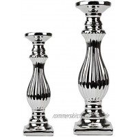 Clic-And-Get 2 Größen Kerzenleuchte Silber Keramik Kerzenständer Stumpenkerze Tafelkerze 2er Sparset