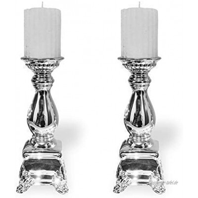 DRULINE 2er-Sparset Kerzenständer aus Keramik Katy 25,5 cm Silber