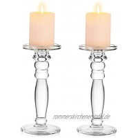 NUPTIO 2 Stück Kerzenhalter Glas für Tische Klare Kerzenhalter für Stumpenkerzen 23.5cm Hohe Kerzenhalter-Set für Wohnzimmer Esszimmer Hochzeitsdekorationen Einweihungsgeschenk
