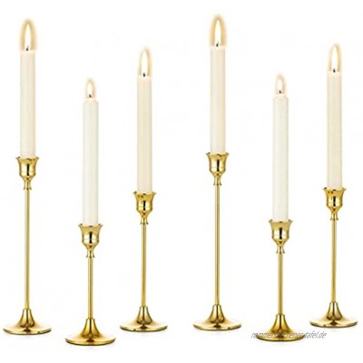 Romadedi kerzenständer Metall Gold 6er Set Dekorativer Vintage Kerzenhalter in Unterschiedlicher Größe Kerzen Ständer für Stabkerze Spitzkerzen Hochzeit Party Weihnachten Tischdeko 15 19 24cm