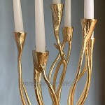 Werner Voss Gold Kerzenhalter Design Kerzenleuchter 7-flammig für Stab-Kerzen hoch Aluminium Metall Exklusive Handarbeit modern Tischdekoration Kerzenständer 63,5 cm