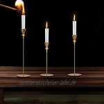 Wuudi 3er Set Kerzenständer Kerzenleuchter 24 28 33cm Kerzenhalter Stabkerze Metall Deko für Deko Wohnzimmer Schlafzimmer Vintage Deko Gold