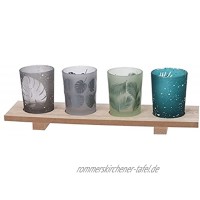 5-teiliges Teelichthalter-Set mit Holz-Tablett Kerzengläser im Blätterdesign Tischdekoration Windlicht innen
