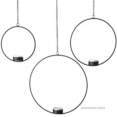 Boltze 3tlg. Teelichthalter Circle schwarz aus Metall zum Hängen Metallkreis 3 Größen
