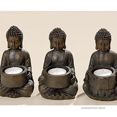 Boltze Teelichthalter 'Buddha' aus Kunstharz 9 x 9 x 14 cm Modell zufällig 1 Stück