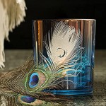 HOMMAX Teelichthalter 2er Set Pfauenfeder Kerzenhalter D9 x H10 cm aus Glas Kreativ Windlicht für Weihnachts Hochzeit Essentisch Wohnzimmer Tischdekoration Geschenk Blau