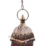 NUPTIO 2 Stücke Hängende Sechseck Dekorative Marokkanische Kerzenlaternenhalter Handgefertigter Hängender Teelichthalter aus Braunem Metall & Rotem & Lila Glas Geschenk & Dekorartikel