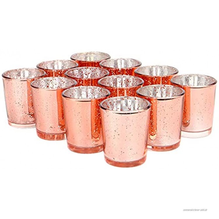 Set mit 12 gesprenkelten Teelichthaltern | Stilvolle Kerzenhalter aus Glas | Tisch & Heimtextilien | Moderne Wohnaccessoires | M&W Roségold