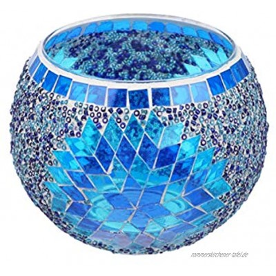 Uonlytech Mosaik-Glas-Kerzenhalter handgefertigt romantisches Glas Teelichthalter Kerzenhalter für Zuhause Restaurant Dekoration ohne Kerze blau