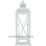 Dekoleidenschaft Laterne „White Classic“ weiß 60 cm hoch Retro-Windlicht aus Holz mit Glas Metalldach & Henkel