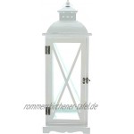 Dekoleidenschaft Laterne „White Classic“ weiß 60 cm hoch Retro-Windlicht aus Holz mit Glas Metalldach & Henkel