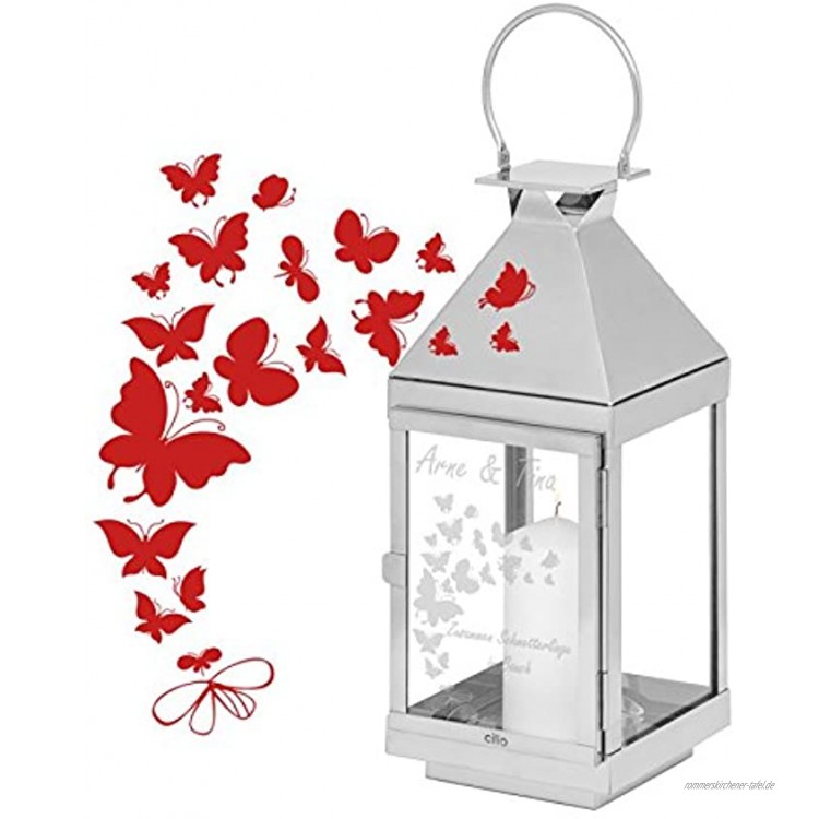 Geschenke 24: Laterne mit Schmetterlingen und Gravur Höhe 45 cm gravierte Edelstahllaterne Cilio Laterne personalisiert