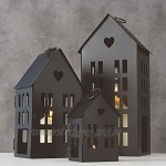 Metall Laterne Häuser im 3er Set Höhe der Laternen: 34 21 12 cm Deko Windlicht Haus Kerzenhalter Häuser für Innen und Außen