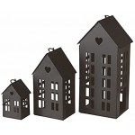 Metall Laterne Häuser im 3er Set Höhe der Laternen: 34 21 12 cm Deko Windlicht Haus Kerzenhalter Häuser für Innen und Außen