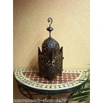 Orientalische Laterne aus Metall Schwarz Frane 51cm groß | Marokkanische Gartenlaterne für draußen Innen als Tischlaterne | Marokkanisches Gartenwindlicht Windlicht hängend oder zum hinstellen