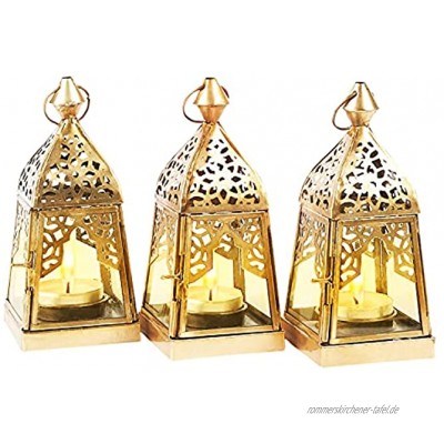 Orientalische Laternen 3 Set Laterne Basil klar | 3X Orientalisches Windlicht aus Metall & Glas | Marokkanische Glaslaterne für draußen als Gartenlaterne