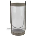 Stonebriar Industrial Glass Cylinder Hurricane Candle Lantern with Rustic Zinc Metal Frame and Handle Windlicht mit rustikalem Zink-Metallrahmen und Griff grau