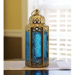 Vela Lanterns Goldfarbene Laterne im marokkanischen Stil mittelgroß blaues Glas