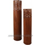 2 Windlicht-Säulen aus Metall im Rost Design 75 + 95 cm hoch Garten-Laterne Kerzenständer Kerzenhalter