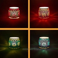 4er Set Orientalisches Mosaik Windlicht Ajub 7cm groß Bunt | Orientalische Glas Teelichthalter orientalisch | Marokkanische Windlichter aus Glas als Dekoration | 4 Stück