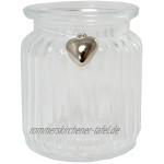 Annastore 12 x Windlichter aus Glas H 9 cm inkl. Dekoband + 12 Herzen mit Öse zum Verzieren Teelichtgläser Vase Glaswindlichter