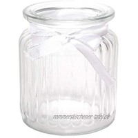 Annastore 12 x Windlichter aus Glas H 9 cm inkl. Dekoband + 12 Herzen mit Öse zum Verzieren Teelichtgläser Vase Glaswindlichter