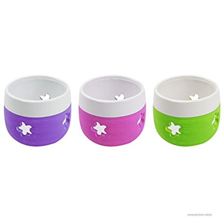 com-four® 3X Windlicht aus Keramik- Bunte Teelichthalter für EIN gemütliches Ambiente Kerzenhalter mit bunten Blumen-Motiven 03 Stück Keramik