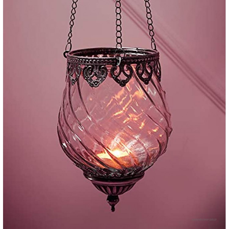 Dekoleidenschaft Windlichthänger „Orient“ aus Glas & Metall orientalischer Teelicht- & Kerzenhalter zum Aufhängen Windlicht hängend Antiksilber