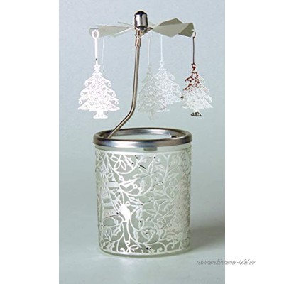 Kerzenfarm Hahn Glaskarussell Teelichthalter Windlicht 84341 Motiv Weihnachtsbaum Größe 16 x 6 x 6 cm Glaskarussel Glas Silber 6 cm