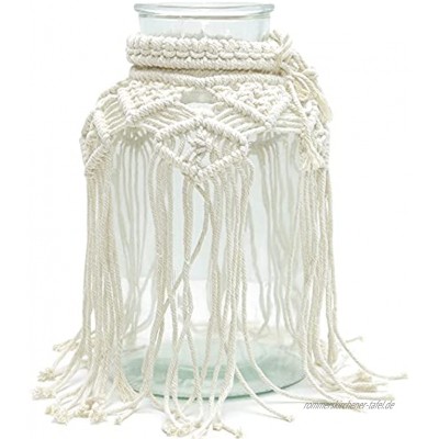 Kerzenglas Windlicht mit Makramee Boho Design Höhe 30 cm Glasdurchm. 17 cm