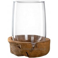 Leonardo Terra Windlicht mit Teaksockel Höhe 27 cm handgefertigtes Klarglas und Holz 084409