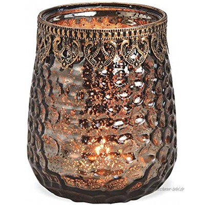 matches21 Windlicht Teelichtglas Kerzenglas Orient Design Waben braun-antik aus Glas & Metallrand Ø 11x14 cm 3 Größen