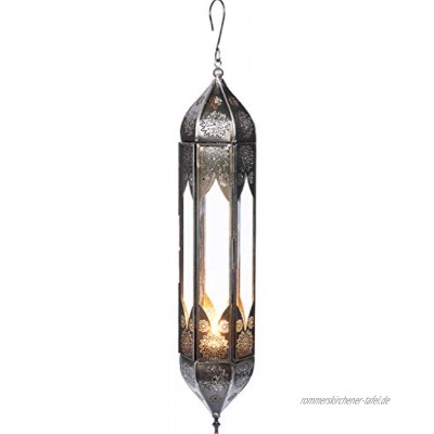 Orientalisches Glas Windlicht Hängewindlicht Glas Bariya Klar 43 cm groß | Orientalische Glas Teelichthalter mit Henkel orientalisch | Marokkanische Windlichter hängend als Hängewindlichter