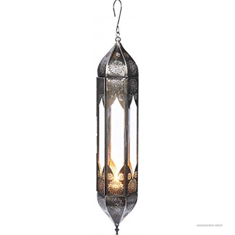 Orientalisches Glas Windlicht Hängewindlicht Glas Bariya Klar 43 cm groß | Orientalische Glas Teelichthalter mit Henkel orientalisch | Marokkanische Windlichter hängend als Hängewindlichter