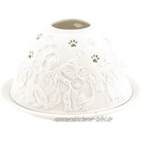 Porzellan-Teelicht-Windlicht Starlight Nr.447 Hund mit Tatze unterbrochen Lithophanie weiß