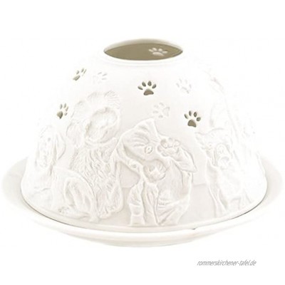 Porzellan-Teelicht-Windlicht Starlight Nr.447 Hund mit Tatze unterbrochen Lithophanie weiß