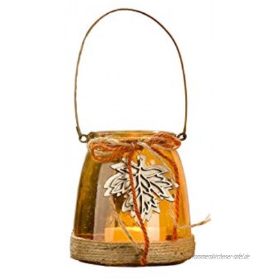Unbekannt Glas Herbst-Windlicht mit Ahornblatt aus Holz Kerzenhalter Dekoration orange