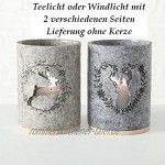 Windlicht Alpen Tal Hirsch 2 seitig Glas Filz Holz ca 14 cm mit 10 Holz Scheiben auch als Vase