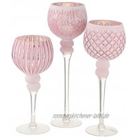 Windlicht Manou Glas 3 TLG. Höhe 30-40 cm rosa Tischdeko Geschenk Beleuchtung
