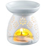 cmxing Duftlampe mit kerzenhalter Duftlampe aus Keramik Aromalampe Weiß Blume