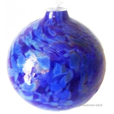 Oberstdorfer Glashütte Öllampe runde farbige Glasöllampe blau gelüsterte Kristallglaslampe mundgeblasen Durchmesser ca. 9 cm