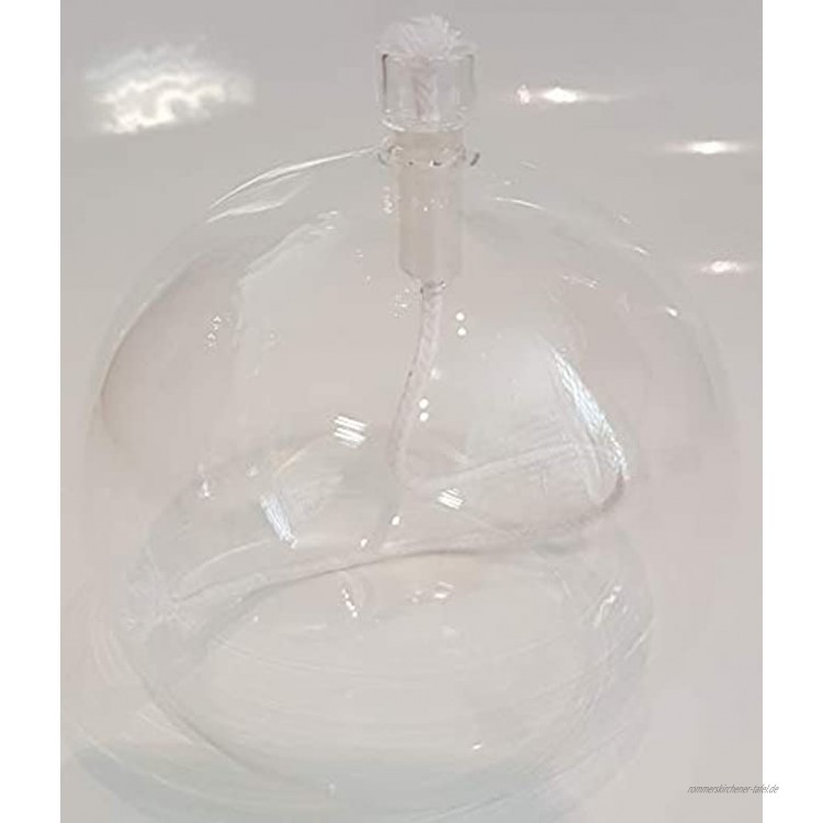Oberstdorfer Glashütte Öllampe runde Glaslampe Petroleumlampe Kerze mit kindersicherem Dochthalter und 3 mm Rundocht Tischlampe mundgeblasenes Kristallglas Durchmesser ca. 10 cm Höhe ca 9,5 cm